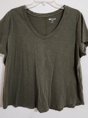 STYLUS Olive Green V-Neck Short Sleeve Top